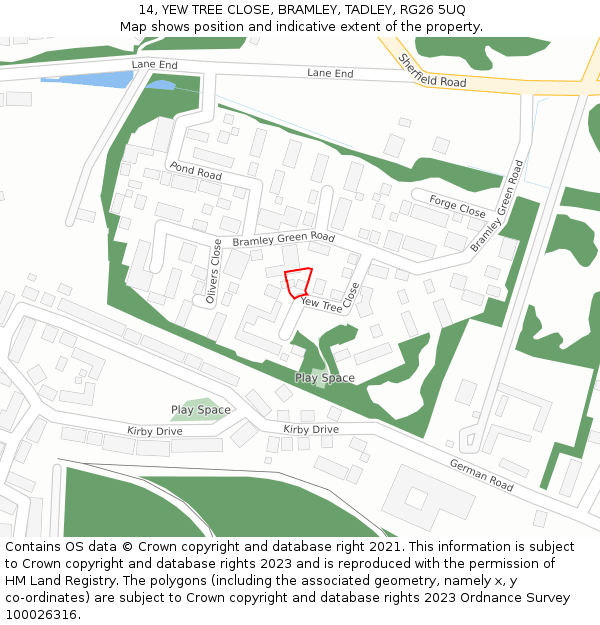 14, YEW TREE CLOSE, BRAMLEY, TADLEY, RG26 5UQ: Location map and indicative extent of plot