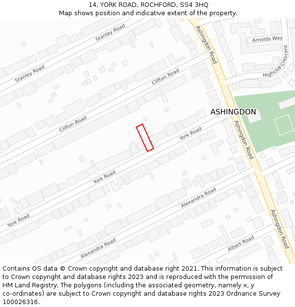 14, YORK ROAD, ROCHFORD, SS4 3HQ: Location map and indicative extent of plot