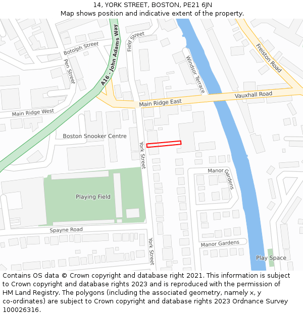 14, YORK STREET, BOSTON, PE21 6JN: Location map and indicative extent of plot