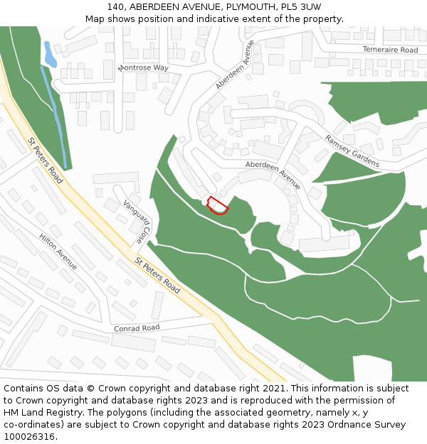 140, ABERDEEN AVENUE, PLYMOUTH, PL5 3UW: Location map and indicative extent of plot