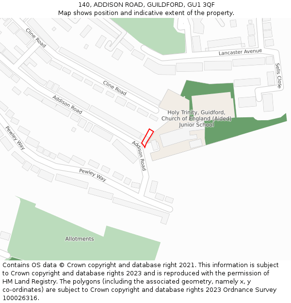 140, ADDISON ROAD, GUILDFORD, GU1 3QF: Location map and indicative extent of plot