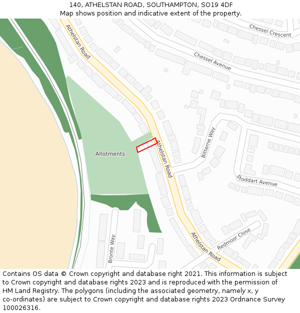 140, ATHELSTAN ROAD, SOUTHAMPTON, SO19 4DF: Location map and indicative extent of plot