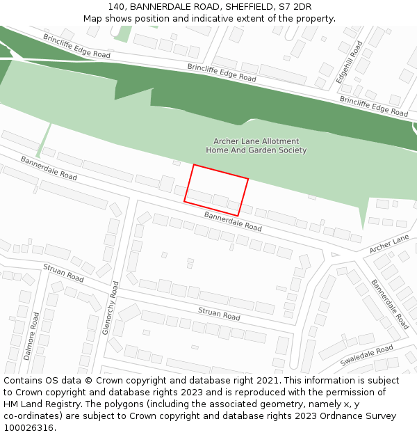 140, BANNERDALE ROAD, SHEFFIELD, S7 2DR: Location map and indicative extent of plot