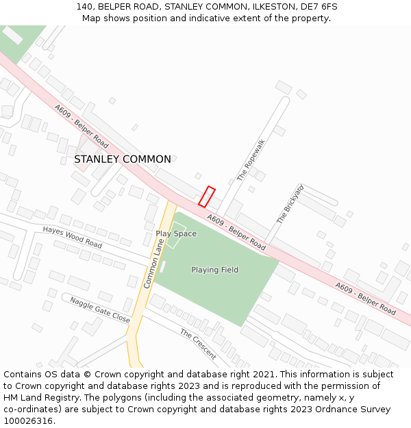 140, BELPER ROAD, STANLEY COMMON, ILKESTON, DE7 6FS: Location map and indicative extent of plot