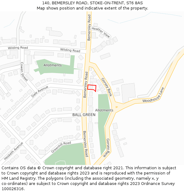 140, BEMERSLEY ROAD, STOKE-ON-TRENT, ST6 8AS: Location map and indicative extent of plot