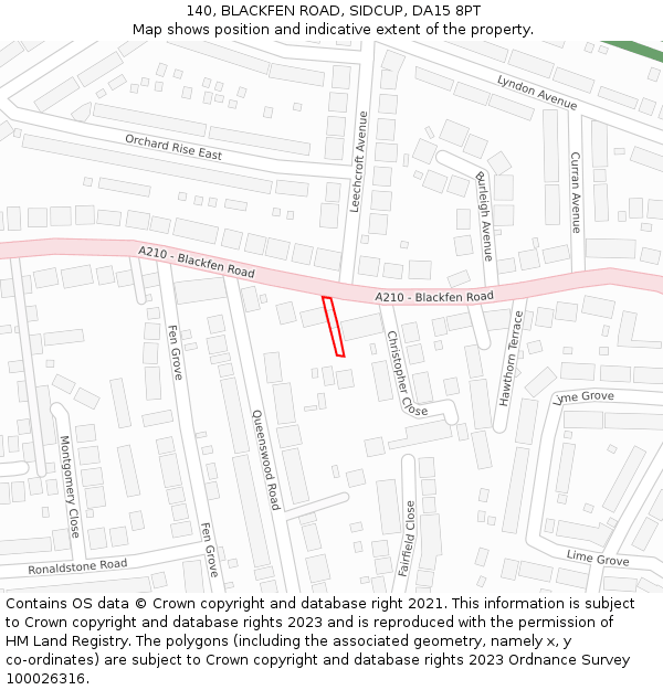 140, BLACKFEN ROAD, SIDCUP, DA15 8PT: Location map and indicative extent of plot