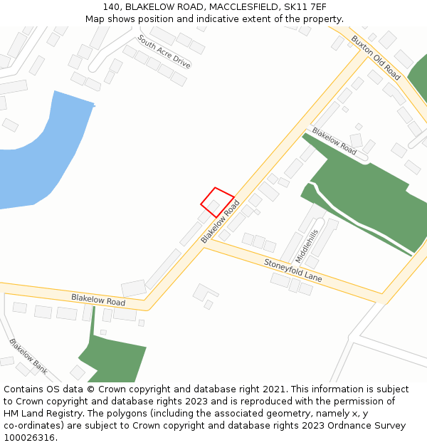 140, BLAKELOW ROAD, MACCLESFIELD, SK11 7EF: Location map and indicative extent of plot