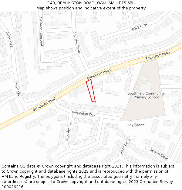 140, BRAUNSTON ROAD, OAKHAM, LE15 6RU: Location map and indicative extent of plot