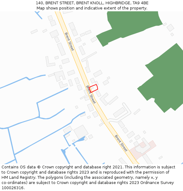 140, BRENT STREET, BRENT KNOLL, HIGHBRIDGE, TA9 4BE: Location map and indicative extent of plot