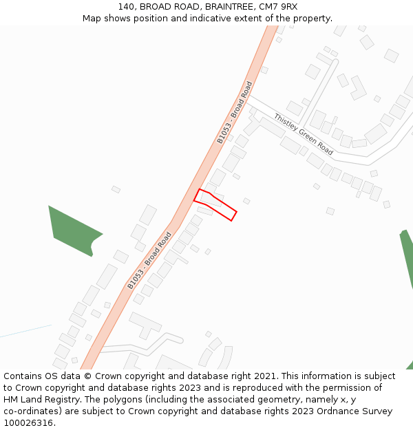 140, BROAD ROAD, BRAINTREE, CM7 9RX: Location map and indicative extent of plot