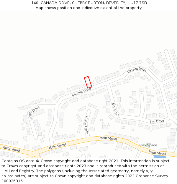 140, CANADA DRIVE, CHERRY BURTON, BEVERLEY, HU17 7SB: Location map and indicative extent of plot