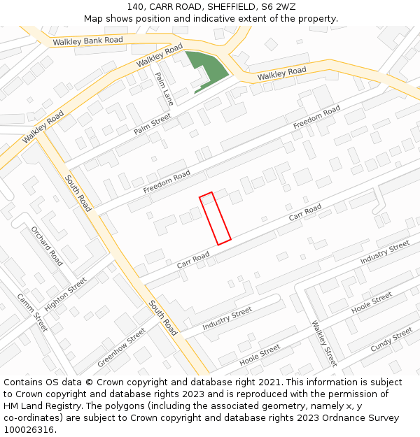 140, CARR ROAD, SHEFFIELD, S6 2WZ: Location map and indicative extent of plot