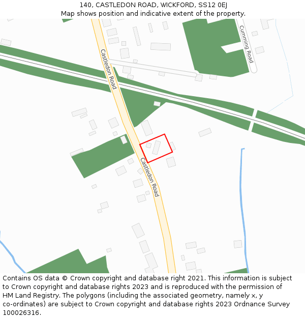 140, CASTLEDON ROAD, WICKFORD, SS12 0EJ: Location map and indicative extent of plot
