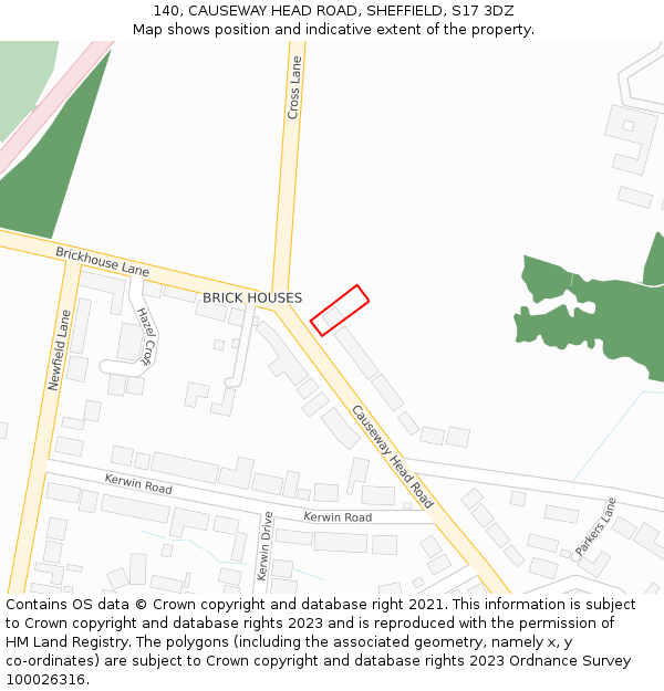 140, CAUSEWAY HEAD ROAD, SHEFFIELD, S17 3DZ: Location map and indicative extent of plot