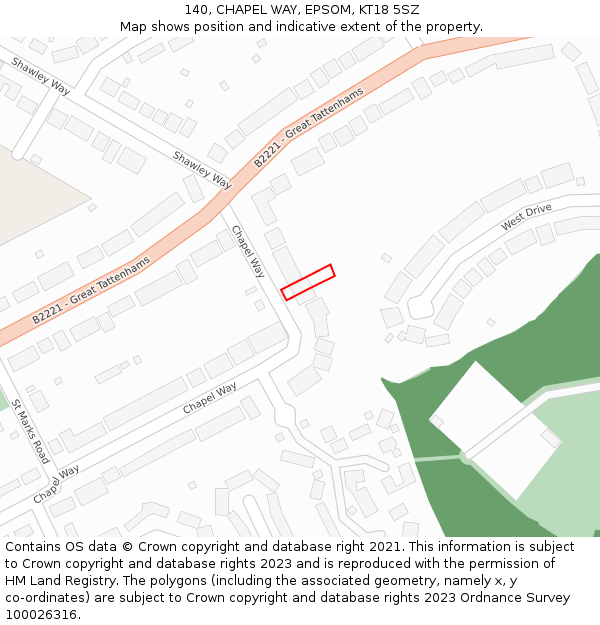 140, CHAPEL WAY, EPSOM, KT18 5SZ: Location map and indicative extent of plot