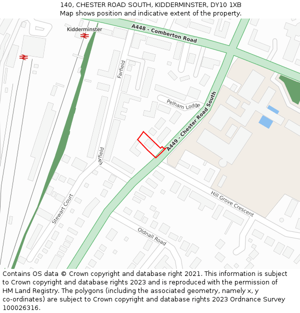 140, CHESTER ROAD SOUTH, KIDDERMINSTER, DY10 1XB: Location map and indicative extent of plot