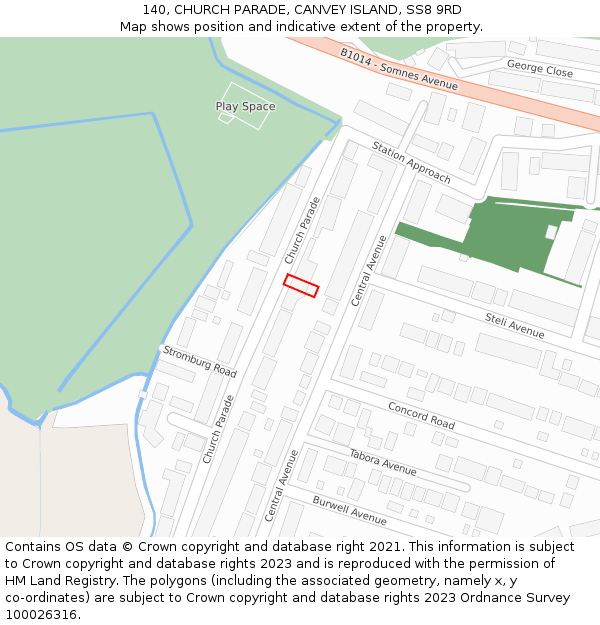 140, CHURCH PARADE, CANVEY ISLAND, SS8 9RD: Location map and indicative extent of plot