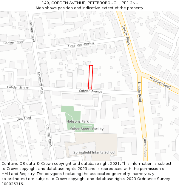 140, COBDEN AVENUE, PETERBOROUGH, PE1 2NU: Location map and indicative extent of plot