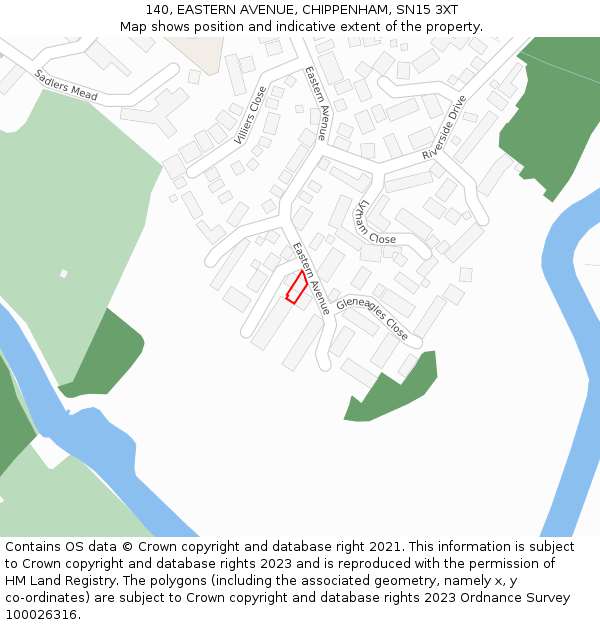 140, EASTERN AVENUE, CHIPPENHAM, SN15 3XT: Location map and indicative extent of plot