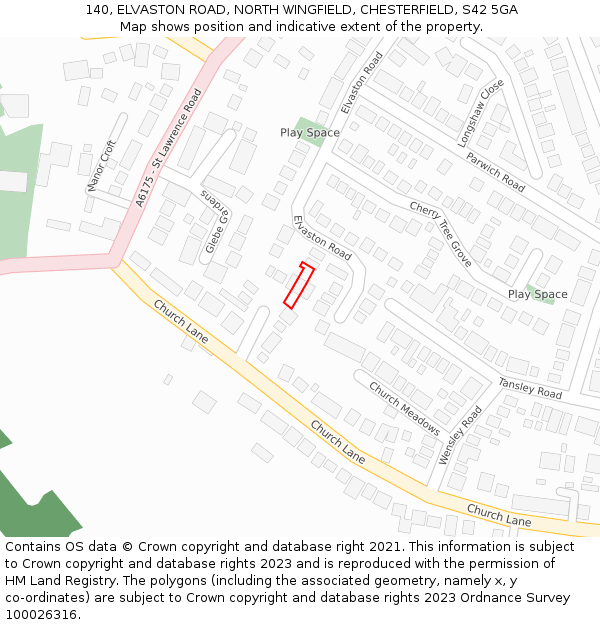140, ELVASTON ROAD, NORTH WINGFIELD, CHESTERFIELD, S42 5GA: Location map and indicative extent of plot