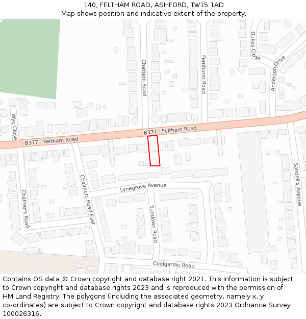 140, FELTHAM ROAD, ASHFORD, TW15 1AD: Location map and indicative extent of plot