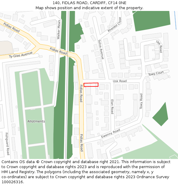 140, FIDLAS ROAD, CARDIFF, CF14 0NE: Location map and indicative extent of plot
