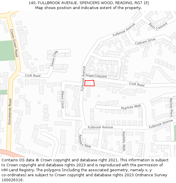 140, FULLBROOK AVENUE, SPENCERS WOOD, READING, RG7 1FJ: Location map and indicative extent of plot