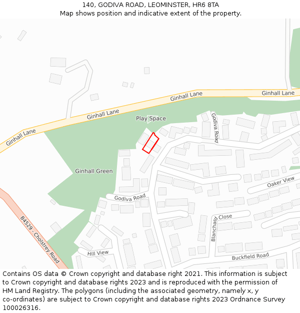140, GODIVA ROAD, LEOMINSTER, HR6 8TA: Location map and indicative extent of plot