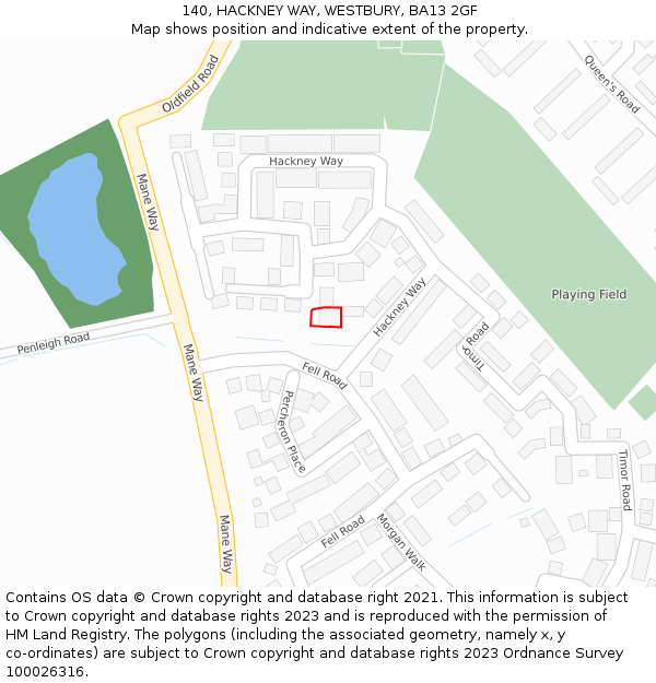 140, HACKNEY WAY, WESTBURY, BA13 2GF: Location map and indicative extent of plot