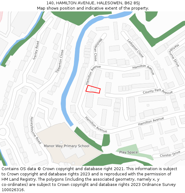 140, HAMILTON AVENUE, HALESOWEN, B62 8SJ: Location map and indicative extent of plot