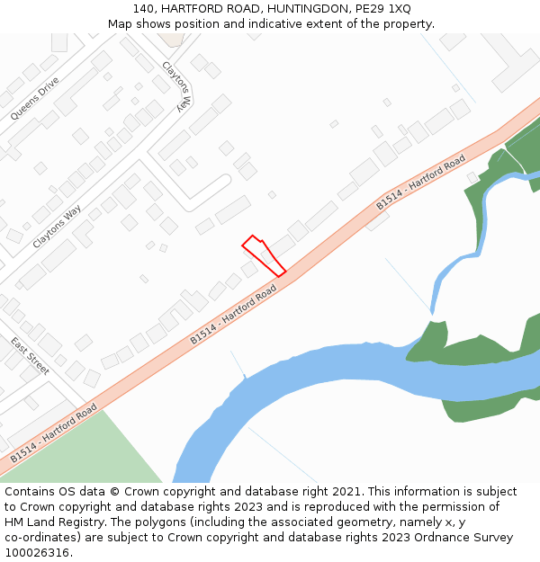 140, HARTFORD ROAD, HUNTINGDON, PE29 1XQ: Location map and indicative extent of plot