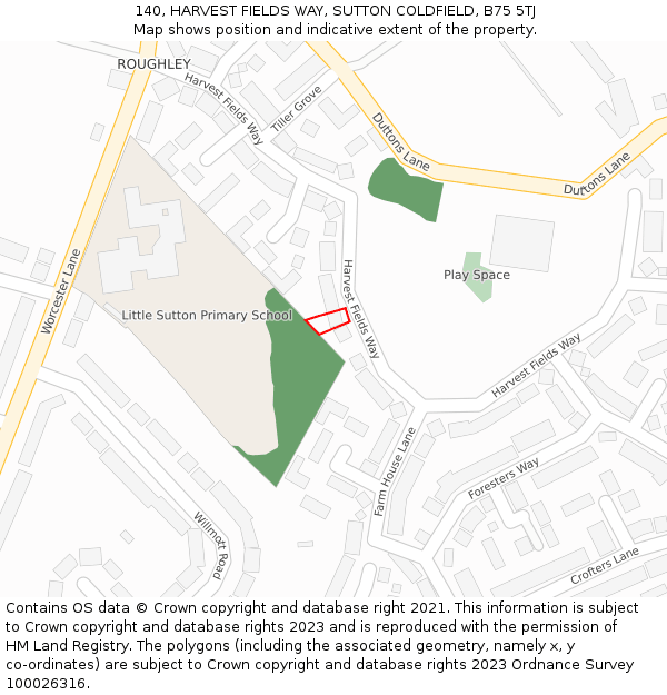 140, HARVEST FIELDS WAY, SUTTON COLDFIELD, B75 5TJ: Location map and indicative extent of plot