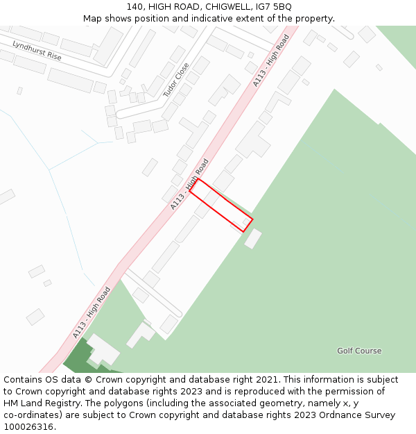 140, HIGH ROAD, CHIGWELL, IG7 5BQ: Location map and indicative extent of plot