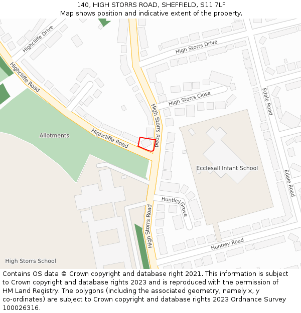 140, HIGH STORRS ROAD, SHEFFIELD, S11 7LF: Location map and indicative extent of plot