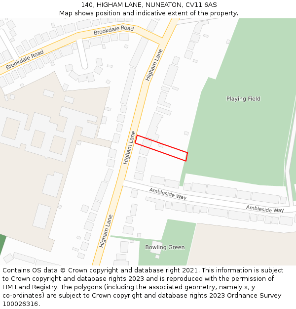 140, HIGHAM LANE, NUNEATON, CV11 6AS: Location map and indicative extent of plot
