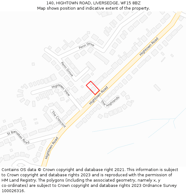 140, HIGHTOWN ROAD, LIVERSEDGE, WF15 8BZ: Location map and indicative extent of plot