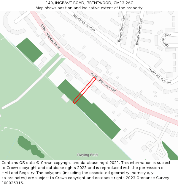 140, INGRAVE ROAD, BRENTWOOD, CM13 2AG: Location map and indicative extent of plot