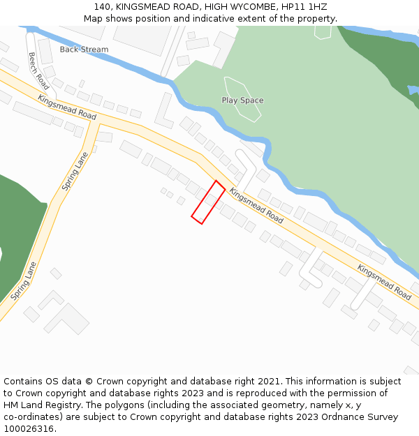 140, KINGSMEAD ROAD, HIGH WYCOMBE, HP11 1HZ: Location map and indicative extent of plot