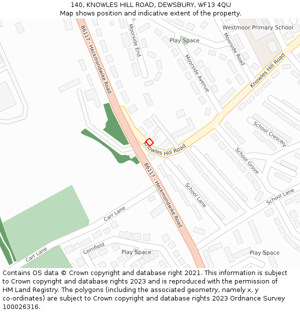 140, KNOWLES HILL ROAD, DEWSBURY, WF13 4QU: Location map and indicative extent of plot