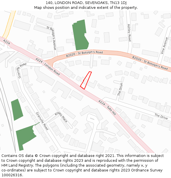 140, LONDON ROAD, SEVENOAKS, TN13 1DJ: Location map and indicative extent of plot