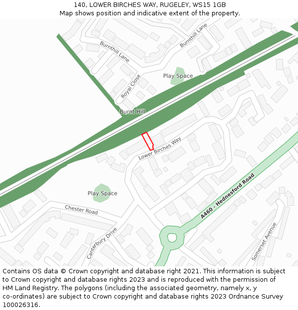 140, LOWER BIRCHES WAY, RUGELEY, WS15 1GB: Location map and indicative extent of plot