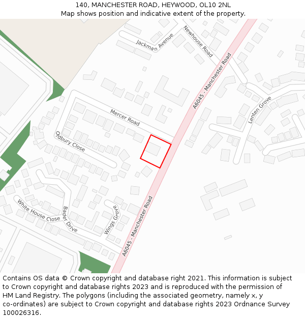 140, MANCHESTER ROAD, HEYWOOD, OL10 2NL: Location map and indicative extent of plot