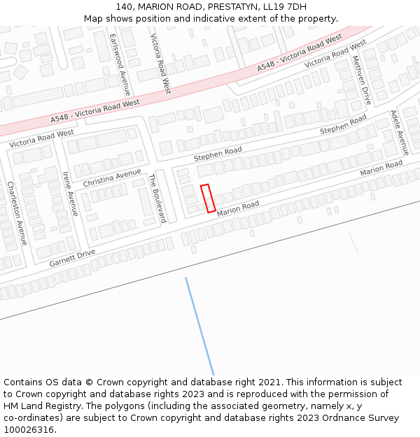 140, MARION ROAD, PRESTATYN, LL19 7DH: Location map and indicative extent of plot