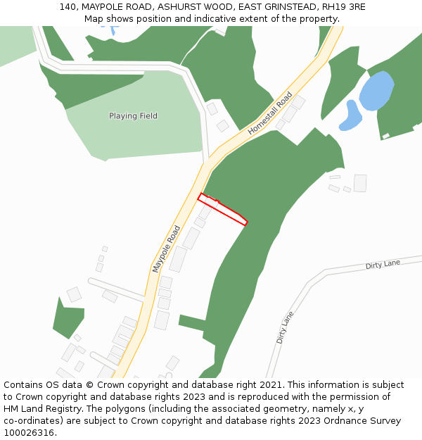 140, MAYPOLE ROAD, ASHURST WOOD, EAST GRINSTEAD, RH19 3RE: Location map and indicative extent of plot
