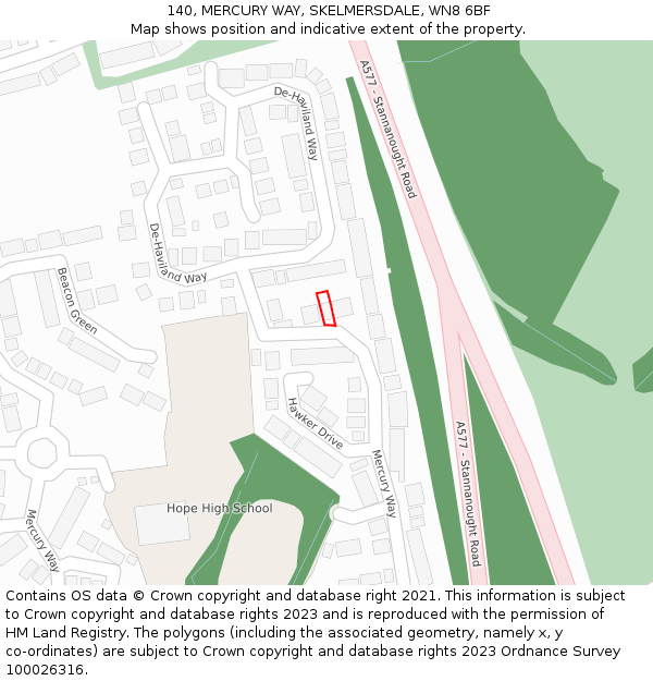 140, MERCURY WAY, SKELMERSDALE, WN8 6BF: Location map and indicative extent of plot
