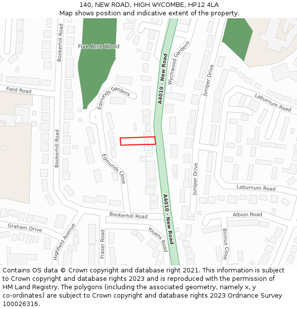 140, NEW ROAD, HIGH WYCOMBE, HP12 4LA: Location map and indicative extent of plot