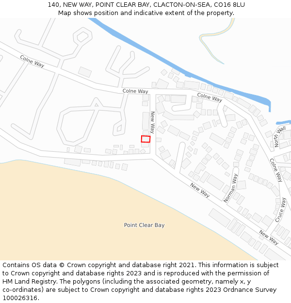 140, NEW WAY, POINT CLEAR BAY, CLACTON-ON-SEA, CO16 8LU: Location map and indicative extent of plot