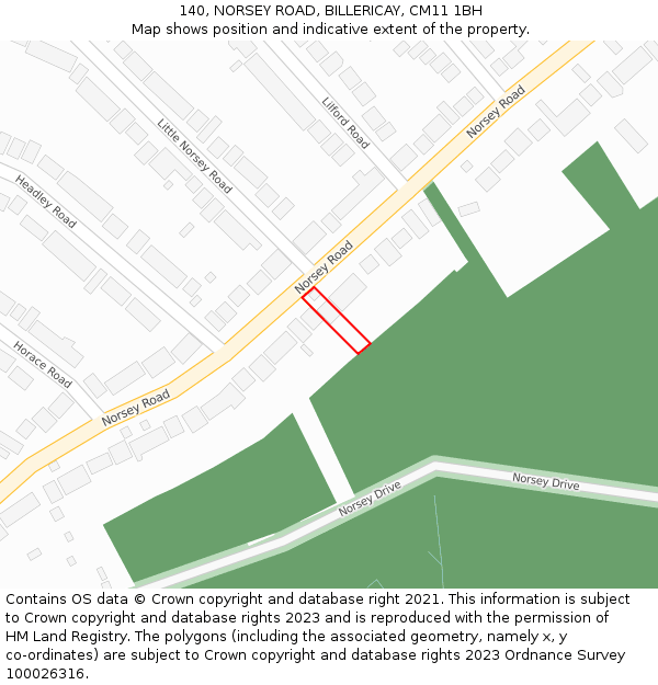 140, NORSEY ROAD, BILLERICAY, CM11 1BH: Location map and indicative extent of plot