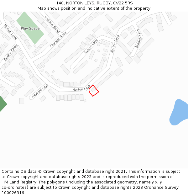 140, NORTON LEYS, RUGBY, CV22 5RS: Location map and indicative extent of plot