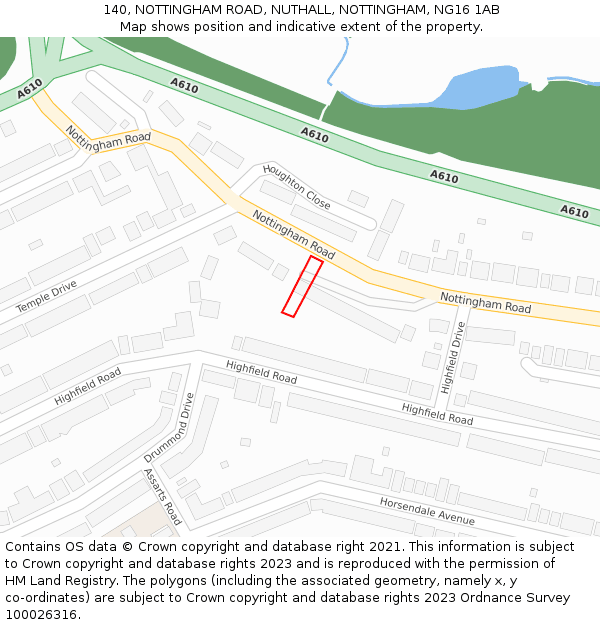 140, NOTTINGHAM ROAD, NUTHALL, NOTTINGHAM, NG16 1AB: Location map and indicative extent of plot